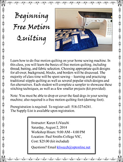 Quilt Workshop Flyer: Beginning Free Motion Quilting Quilt Workshop Flyer: Beginning Free Motion Quilting