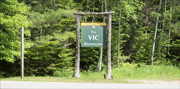 Paul Smith's College VIC road sign on Route 30